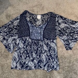 Knox Rose Sheer Paisley Print Blue Top